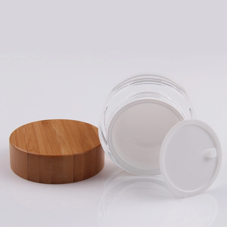 High Quality 15g 30g 50g 80g 100g White Cosmetic Acrylic Jar with Bamboo Cap